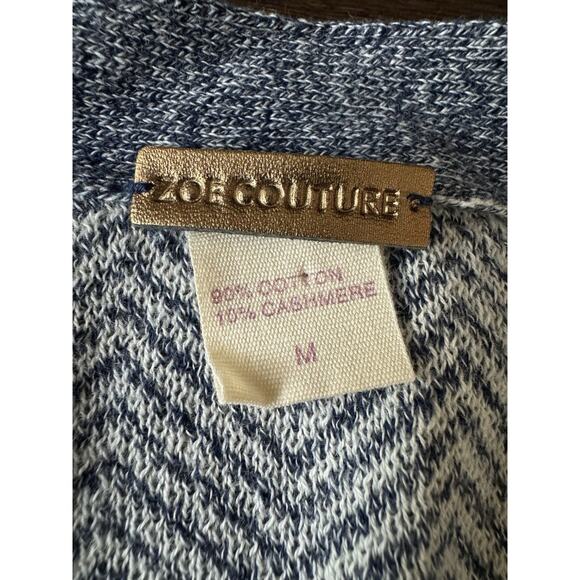 Zig Zag Cardigan Sweater Cotton Cashmere Blue White Zoe Couture M - Picture 4 of 9